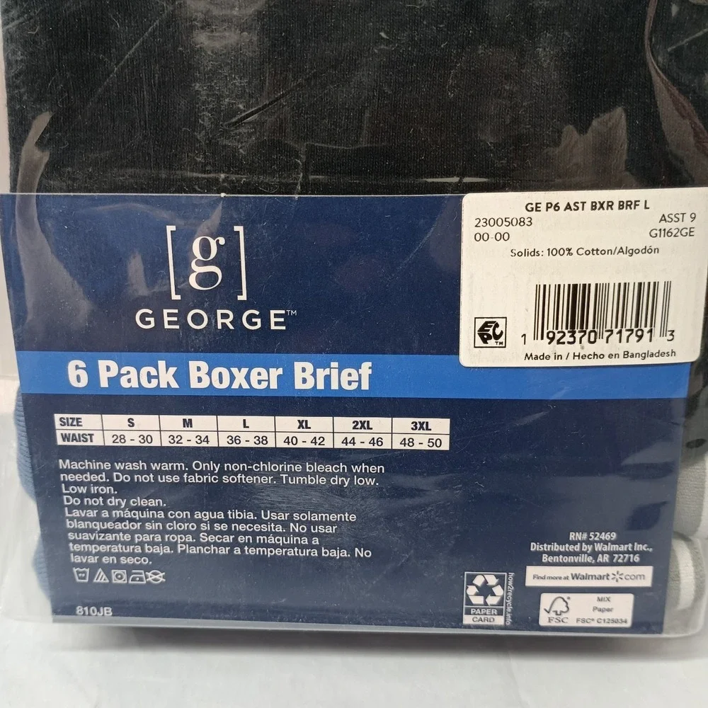 George Men's Cotton Stretch Boxer Briefs Underwear‎ 6-Pack Size L (36-38) Multi